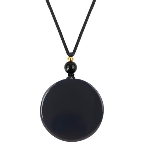 Anjiucc Natural Gemstone Tree of Life Black Obsidian/Golden Obsidian Pendant Necklace for Male and Female Necklace - color: Black obsidian 3