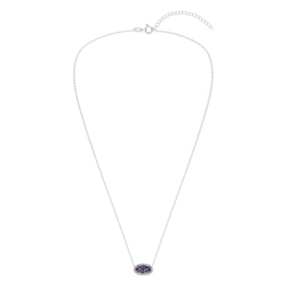 Belacqua Gemstone Necklace in Sterling Silver,Halo Pendant with Accent, Oval Cut 6 * 12mm, 15" Cable Chain with 2" Extender, Spring Ring Clasp, Dainty Birthstone Necklace for Women, Gift Box Included - color: 06-June-Alexandrite Light Purple
