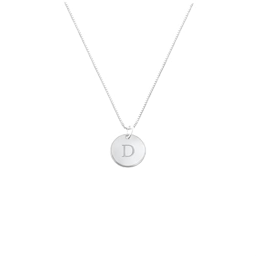 OAK & LUNA - Sterling Silver A-Z Initial Disc Necklace - Letter Pendant on Box Chain, Elegant & Gift‑Ready - style: Letter D
