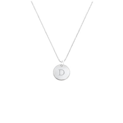 OAK & LUNA - Sterling Silver A-Z Initial Disc Necklace - Letter Pendant on Box Chain, Elegant & Gift‑Ready - style: Letter D
