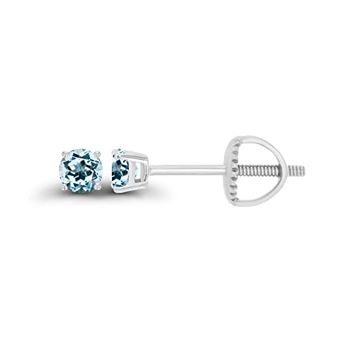 14K Gold Plated 925 Sterling Silver Hypoallergenic 3mm Round Genuine Birthstone Solitaire Screwback Stud Earrings - color: Blue Topaz-Sky Blue Topaz
