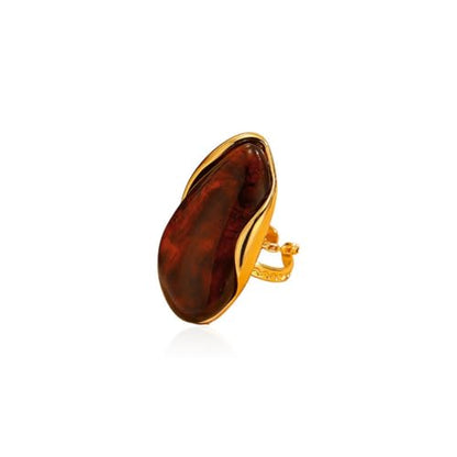 Kokoma Resin Statement Ring for Women Acrylic Stainless Steel Chunky Ring Adjustable Stacking Rings Fashion Finger Jewelry Daily Wear - color: Brown
