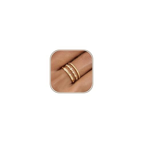 KAERUN Stackable Gold Rings for Women Non Tarnish Dainty 14K Gold Plated Stacking Rings Cubic Zirconia Thumb Ring Set Trendy Statement Wedding Bands Promise Engagement Rings for Women Size 6-10 - style: stack-B