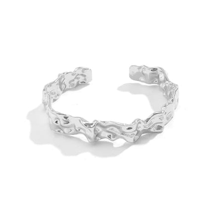 GIGB PBDK Chunky Cuff Bracelets for Women 14K Gold Minimalistic Hammered Cuff Bangle 12MM Wide Adjustable Textured Open Bangle Trendy Punk Jewelry Presents - color: Silver