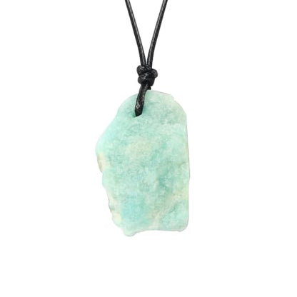 Natural Raw Crystal Necklace for Women Irregular Stone Necklaces Spiritual Gemstone Pendant with Adjustable Rope - color: A-Amazonite