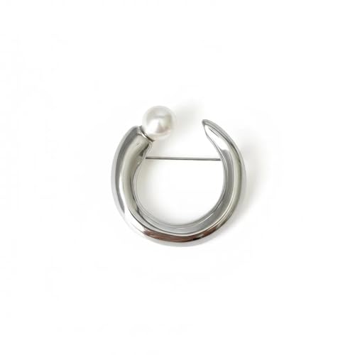 Crescent Round Hollow Out Brooch Lapel Pin for Women Girls - Simulated Pearl Moon Geometric Circle Shawl Brooches Sweater Scarf Dress Suit Corsage Clothes Decorations Pins Elegant Jewelry Wedding Prom