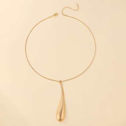 Round Teardrop Necklace Bracelet Ring Jewelry Set Gold Plated Chunky Statement Jewelry Set for Women Simple Elegant Jewelry - color: goldA