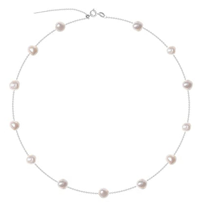 925 Sterling Silver Dainty Freshwater Cultured Pearl Choker Necklace White Genuine Real Pearl Charm Necklaces Jewelry Gifts for Her - color: Satellite Baroque 8-9mm-Silver