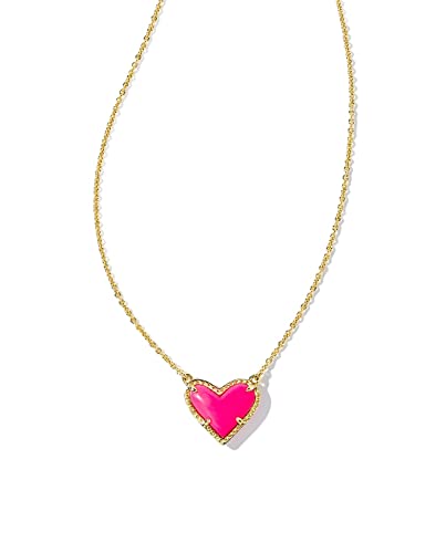 Kendra Scott Ari Heart Adjustable Length Pendant Necklace for Women, Fashion Jewelry - color: GOLD - NEON PINK