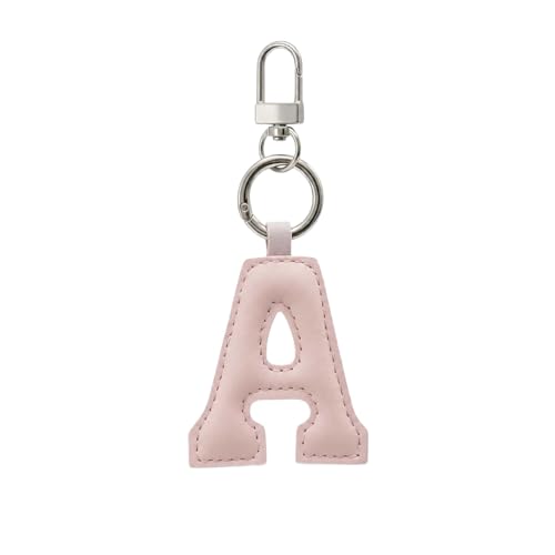 Initial Letter Keychain,Stainless Steel,Colorful Faux Leather Keyring for Backpack,Purse,Car Keys,Gift for Men Women - color: A