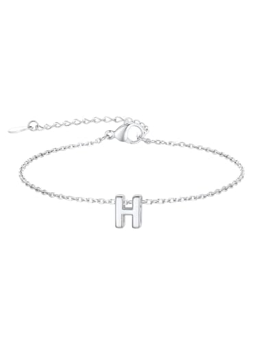 FindChic Initial Bracelets for Women Waterproof Stainless Steel Chain | 14K Gold Plated /Silver Letter A-Z Adjustable Monogram Charm Bracelet Dainty Gift for Women Wife Friend with Gift Box - color: Silver, size: letter H