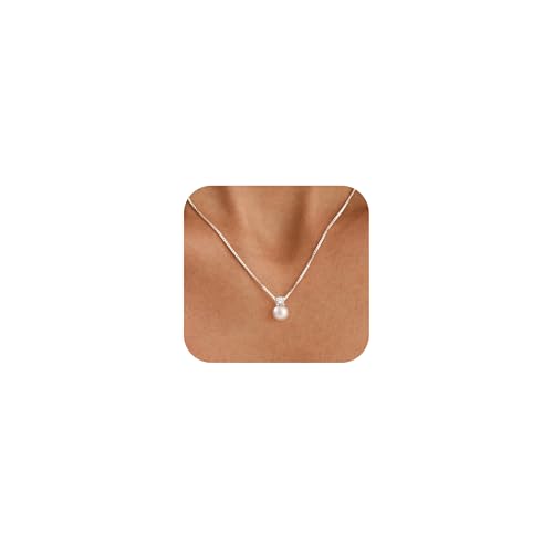 WFYOU Silver Gold Pearl Necklaces for Women 14K Gold Plated Dainty Necklace | Wedding Charm Pendant Necklace, Simple Pearl Necklace Waterproof Non Tarnish, Pearl Jewelry, Mothers Day Bridesmaid Gifts - color: Silver, size: 8mm