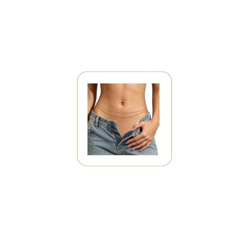 A Miaow Plated Gold Layered Belly Chain 14K Waist Chain Extender Waist Beads Water-Resistant Body Chain Belt for Women Summer Beach Bikini Music Festival Jewelry Accessories - color: Bead 2