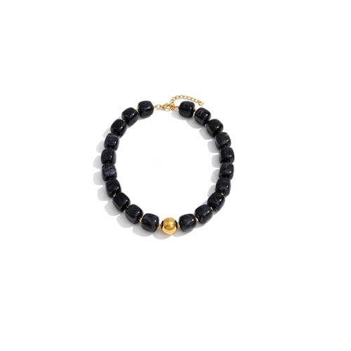 Mchic Colorful Beaded Choker Necklace for Women: Boho Large Square Acrylic Beaded Necklace Stainless Steel Adjustable Surfer Beach Strand Necklaces Summer Handmade Jewelry Gift for Women - color: Black