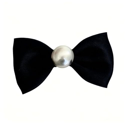 Black Bow Hair Clip with Pearl Accent, Elegant Hair Barrette for Women and Girls, Single Pack