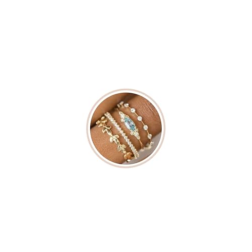 Stackable Rings for Women Set Dainty 14K Trendy Gold Plated Non Tarnish Stacking Cubic Zirconia Fashion Ring Jewelry Size 6 7 8 9 10 - style: 4pcs