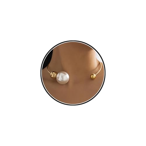 14K Gold Plated Large Pearl Open Necklace for Women | Simple Statement Pearl Open Geometric Bead Choker Necklace Modern Party Anniversary Club Jewelry Gifts - color: Gold