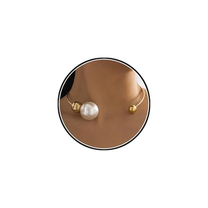 14K Gold Plated Large Pearl Open Necklace for Women | Simple Statement Pearl Open Geometric Bead Choker Necklace Modern Party Anniversary Club Jewelry Gifts - color: Gold