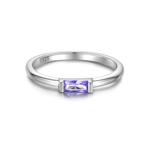 Sariel Birthstone Rings Jewelry 925 Sterling Silver Colorful Stackable Promise Ring for Women Wife Girlfriend Mom - color: February