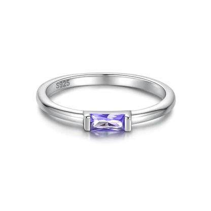 Sariel Birthstone Rings Jewelry 925 Sterling Silver Colorful Stackable Promise Ring for Women Wife Girlfriend Mom - color: February