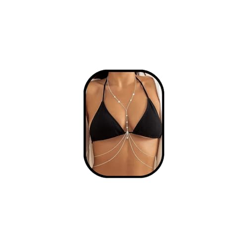 Multi-Layer Rhinestone Body Chain for Women Gold/Silver Tone Chest & Back Chain Beach Party Nightclub Jewelry - color: Silver zirconium