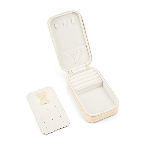 BONNY DODO Plush Velvet Travel Jewelry Box Organizer for Women | Luxury Fluffy Portable Mini Jewelry Case, Compact Storage Holder for Earrings Rings Necklaces Bracelets, Small Travel Jewelry Gift Box - color: Beige, size: 6.2*3.6