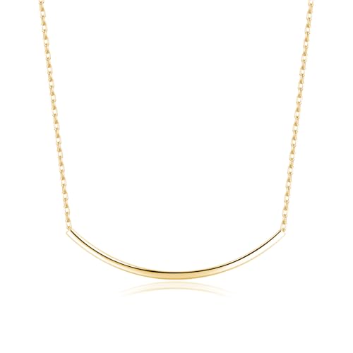 SLUYNZ Solid 925 Sterling Silver Minimalist Bar Choker Necklace for Women Teens Curved Tube Bar Pendant Necklace - color: B-18K Gold Plated