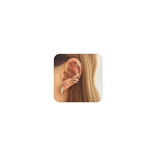 Gold Plated Ear Cuff Earrings for Women Non Piercing - Hypoallergenic Ear Cuffs Silver/Gold Non Tarnish Clip on Cartilage Earrings Fake Earring Set - color: D2:3pcs gold snake earrings