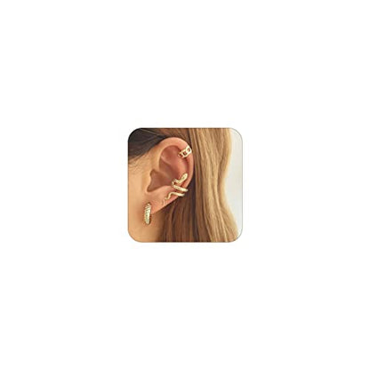 Gold Plated Ear Cuff Earrings for Women Non Piercing - Hypoallergenic Ear Cuffs Silver/Gold Non Tarnish Clip on Cartilage Earrings Fake Earring Set - color: D2:3pcs gold snake earrings