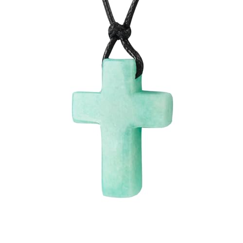 FANASY Natural Gemstone Pendant Necklace for Men Healing Crystal Pendant Adjustable Black Rope Necklace Jewelry Gifts for Women Men - color: X- Cross Amazonite