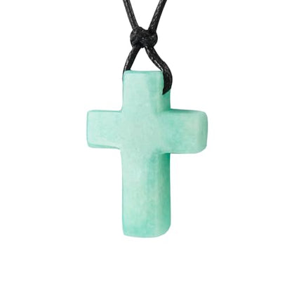 FANASY Natural Gemstone Pendant Necklace for Men Healing Crystal Pendant Adjustable Black Rope Necklace Jewelry Gifts for Women Men - color: X- Cross Amazonite