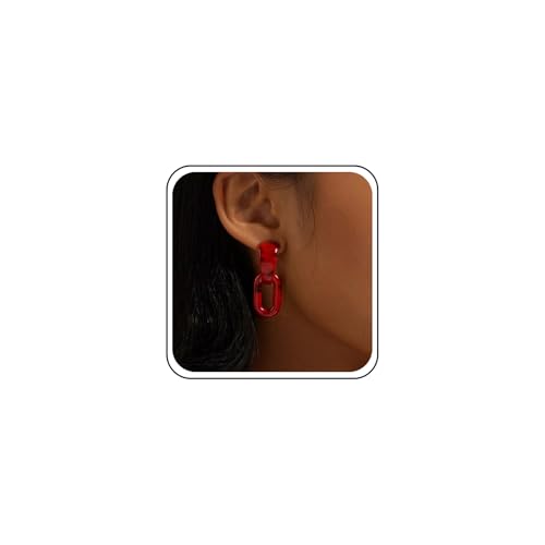 Vintage Red Acrylic Square Dangle Earrings Hollow Acrylic Geometric Drop Earrings Resin Rectangle Earring Square Acetate Earring Jewelry for Women - color: Red