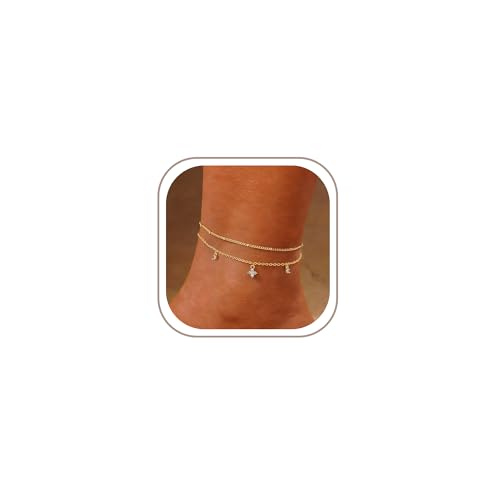 Gold Anklet Set for Women, Layered Beach Anklets | Layered gold-tone ankle bracelets, designed for beach days, vacations, and summer wear - style: Gold Anklet 3