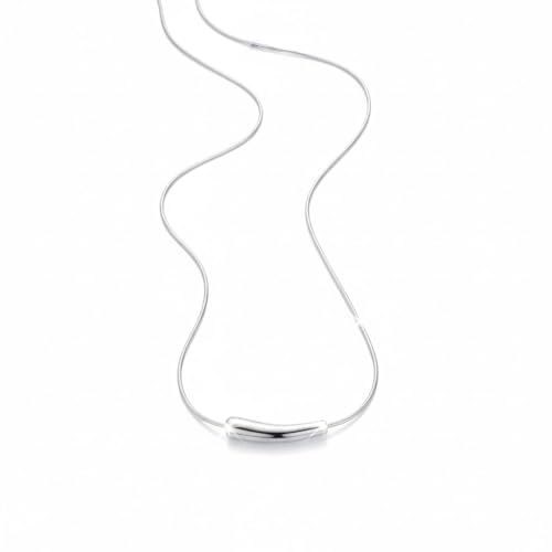 inimalist Silver-Tone Curved Bar Pendant Necklace – Sleek Polished Cylinder Charm on Dainty Snake Chain – Modern Geometric Jewelry