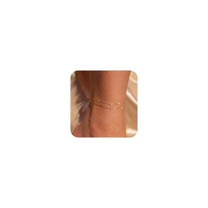 Warshion Ankle Bracelets for Women - 14K Gold Plated Waterproof Gold Anklet Delicate Chain Women's Anklets Summer Beach Pearl Jewelry Layering Gift Non Tarnish - style: ANKLETS-B