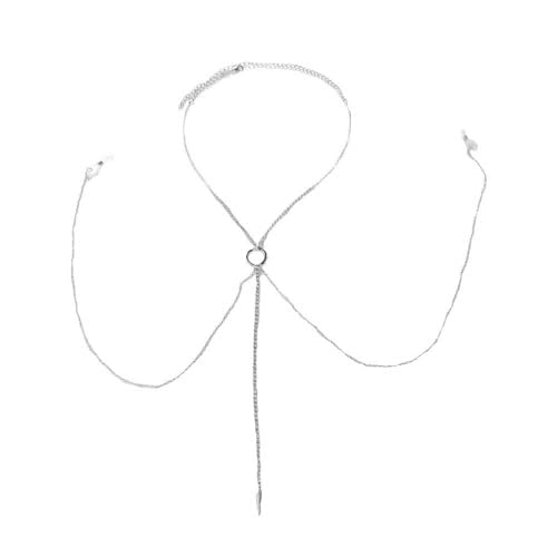 Rhinestone Fake Nipple Rings Body Chain for Women Crystal Tassel Bra Chest Chain Non Piercing Nipple Noose Body Chains Jewelry Sexy Summer Beach Bikini Body Jewelry - color: Silver