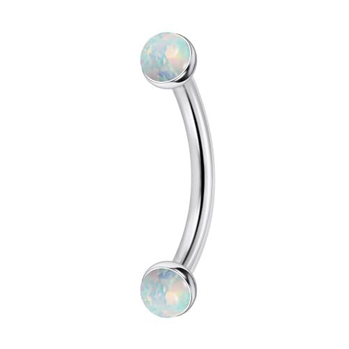 Jenxnjsjo F136 Titanium 16g 6/8/10mm Opal Eyebrow/Rook/Snug/Vertical-Labret/VCH/Snake-Eyes/Anti-Tragus/Christina/Daith/Belly-Button/Bridge/Hood/Surface Curved Barbell Piercing Jewelry for Women Men - color: White Opal, size: 8 mm