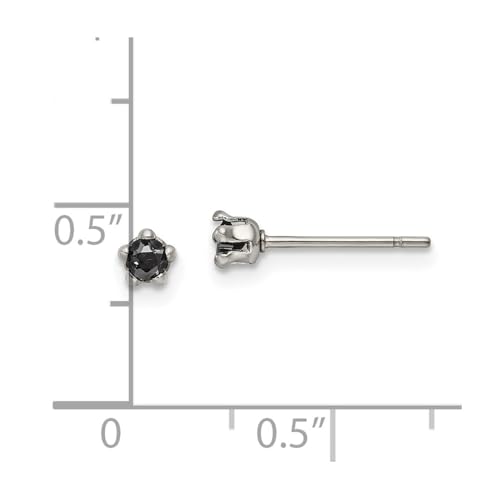 Stainless Steel Polished 3mm Black Star Cubic Zirconia Stud Earrings | Length- 0.13 in Width-0.14 in
