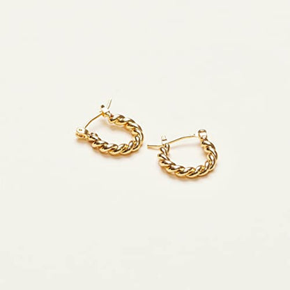 18K Gold Plated Brass Mini French Twist Hoops, Hoop Earrings, Minimalist Style, Women Jewelry Gift