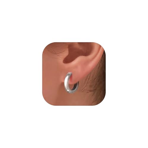 PROSTEEL Huggie Hoop Earrings for Women Men Stainless Steel Lightweight | Small Hypoallergenic Hoop Earrings, 8-16mm Silver/Gold Huggie Earrings for Women Comfort for Daily Wear dnd Cartilage Styling - color: B. Silver, size: 12mm