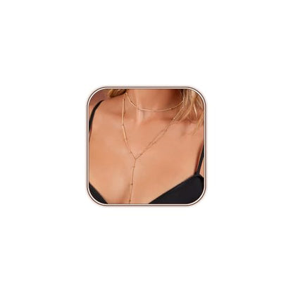 HAXIYA Gold Pearl Y-Shaped Necklace for Women Layered Lariat Long Pendant | 14K Gold Plated/Sterling Silver Dainty Drop Chain Layered Pearl/Beaded Necklaces Simple Gold Jewelry for Women - color: Beaded - Gold