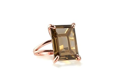 Cocktail Rings for Women - Smoky Quartz Rings in 14k Rose Gold - Statement Jewelry Rings, Birthstone Ring, Engagement Ring - Handmade Jewelry with Box
