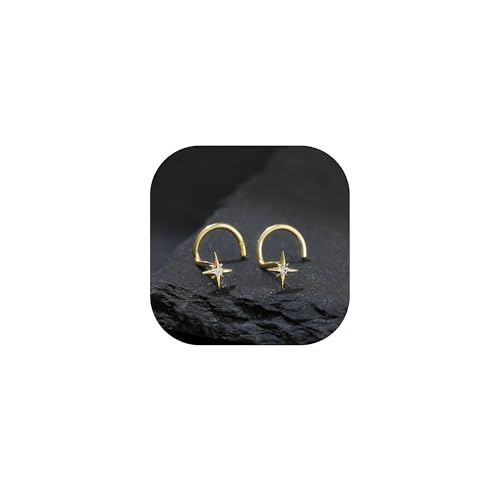 2PCS Nose Rings Studs for Women Polaris Cubic Zirconia Piercing S Shaped/L Shaped 14K Gold Plated Slver Screw North Star Jewelry 20G - color: 14K Gold Plated, size: S-shaped
