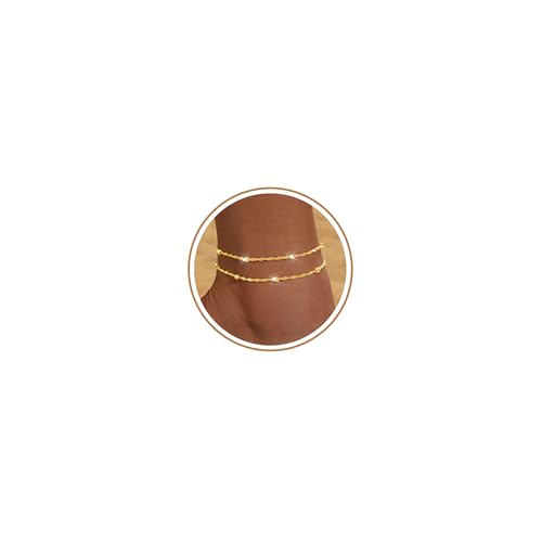 Gold Silver Ankle Bracelets for Women Waterproof 14K Gold Plated Anklets for Women Non Tarnish Dainty Layered Beaded Heart Anklet Set Summer Beach Foot Chain Jewelry Gifts Trendy Stuff - color: D- Ankle Bracelets- Gold