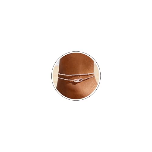 Sterling Silver Ankle Bracelets for Women 14k Gold Plated Waterproof Layered Stackable Bead Chain Infinity Charm Non Tarnish Large Adjustable Summer Party Beach Jewelry Gift - color: silverB