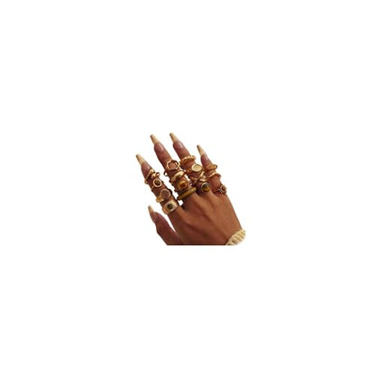 Chunky Gold Rings for Women Non Tarnish, Baroque Pearl Flower Tiger's Eye Stone Rings Adjustable Stacking Statement Rings Set Fashion Jewelry Gifts - style: Tiger eye stone