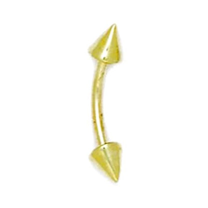 14k Yellow Gold 16 Gauge Spiked Barbell Body Piercing Jewelry Eyebrow Ring 17x4mm Body Piercing Ring for Women
