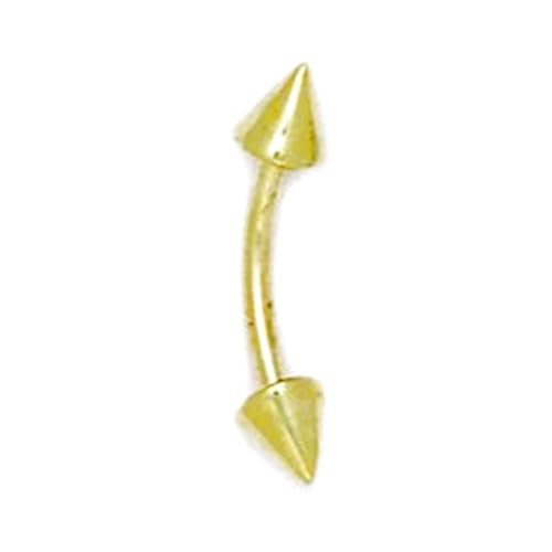 14k Yellow Gold 16 Gauge Spiked Barbell Body Piercing Jewelry Eyebrow Ring 17x4mm Body Piercing Ring for Women