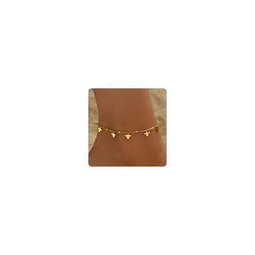 18K Gold Plated Waterproof Summer Beach Ankle Bracelets for Women | Starfish Sea Shell Pearls CZ Diamond Dangle Anklets - style: 5 Pineapples Beads-GD