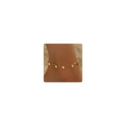 18K Gold Plated Waterproof Summer Beach Ankle Bracelets for Women | Starfish Sea Shell Pearls CZ Diamond Dangle Anklets - style: 5 Pineapples Beads-GD